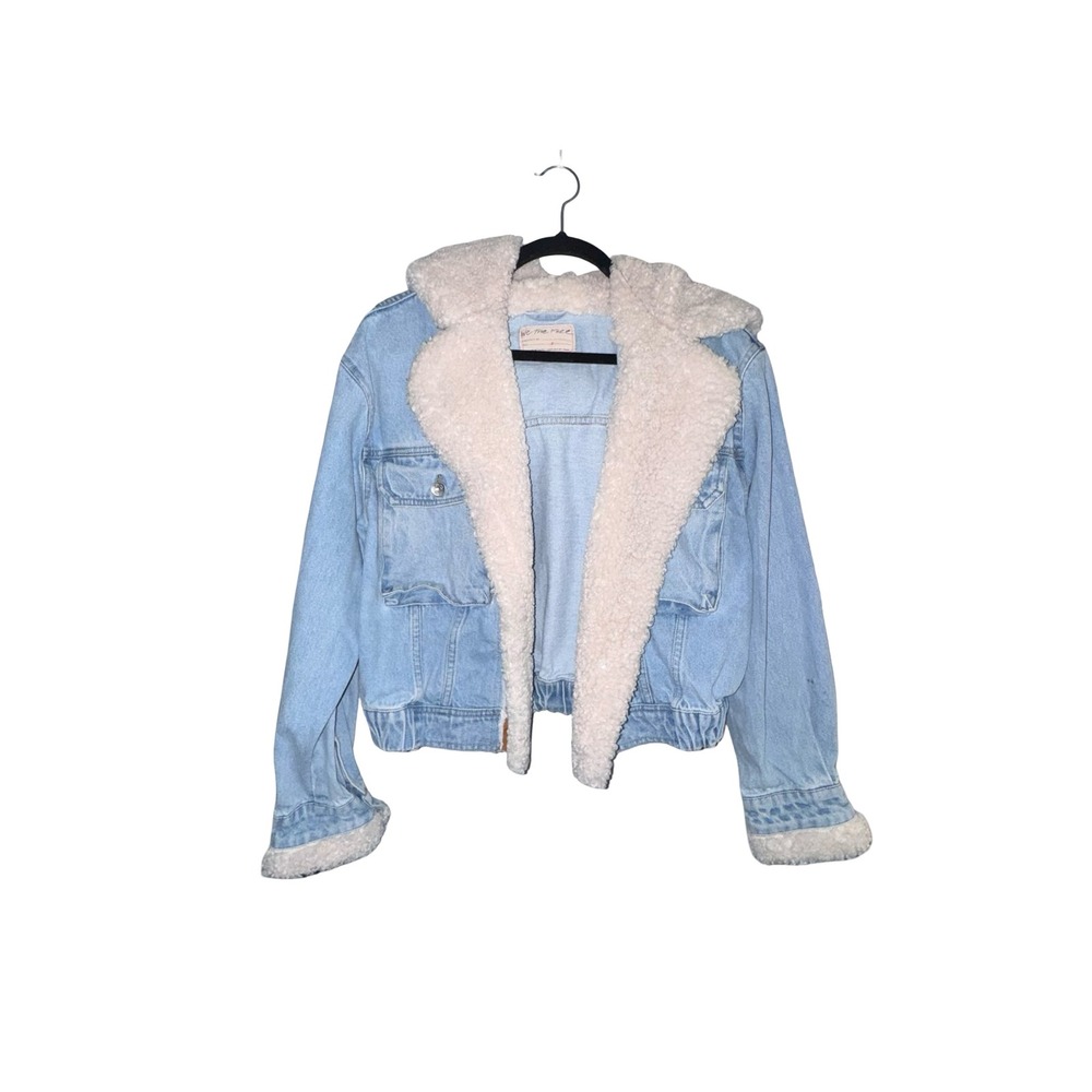 We The Free Free People Sherpa Lined Denim‎ Jacket Small Hooded Light Wash - Picture 2 of 8
